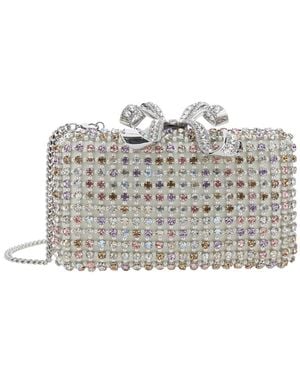 Self-Portrait Clutch With Crystal Embellishments On The Front - Grey