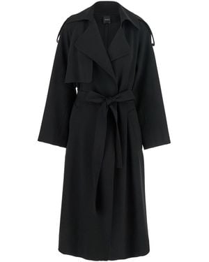 Le Plain Double-Breasted Trench Coat With Matching Belt - Black