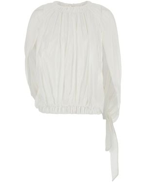 Semicouture Crop Top Round Neck With Side Draping And Ruffles In - White