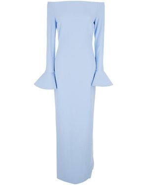 Solace London 'Anica' Light Off-Shoulder Long Dress With Bell Long Sleeves - Blue