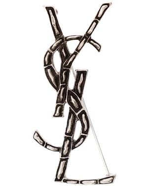Saint Laurent Tone Cassandre Brooch With Crocodile Texture - White
