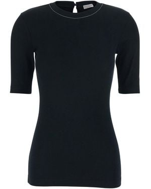 Brunello Cucinelli T-Shirt With Round Neck And Three-Quarter Sleeve - Black
