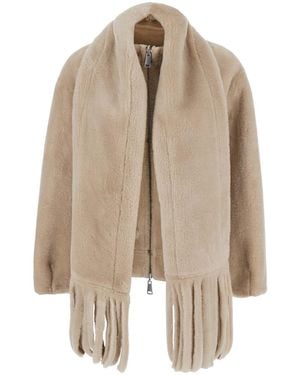 Urbancode Merino Bomber With High Collar And Long Sleeves - Natural