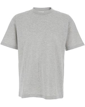 Saint Laurent Crewneck T-Shirt With Cassandre Embroidery - Grey