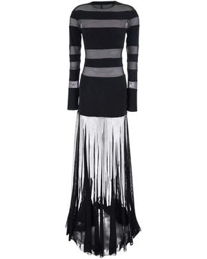 Norma Kamali Black Long Dress With Semi-sheer Design And Flared Skirt In Tech Fabric Woman