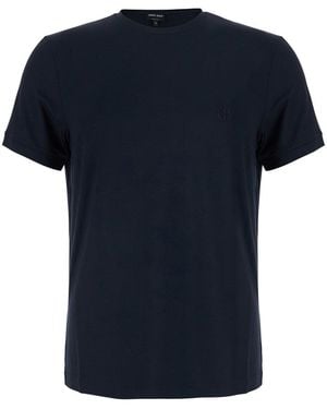 Giorgio Armani Crew Neck T-Shirt With Chest Embroidery And Long Sleeves - Blue