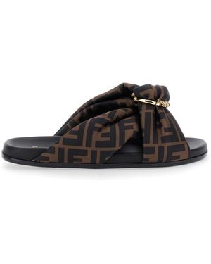 Fendi 'Feel' Slide Sandals With Double Padded Band And Ff Motif - Black