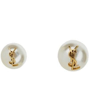 Saint Laurent Asymmetric Pearl Earrings, Brass - Metallic