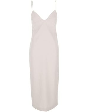 Twinset Long Sleeveless Dress With V-Neck And Single Vent - White