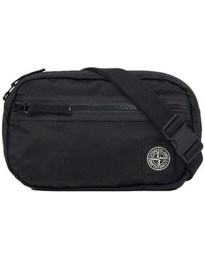 Stone Island Belt Bag With Adjustable Straps And Logo Patch On T - Black