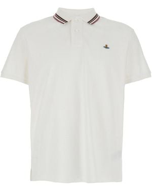 Vivienne Westwood Polo Shirt With Classic Striped Collar And Orb Embroidery On The Front - White