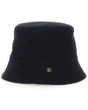 Gucci Hat With Gg Logo Plaque On The Front - Black