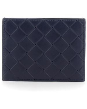 Bottega Veneta Portacarte Con Motivo Intrecciato E Logo Goffrato - Blu