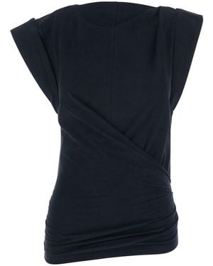 Isabel Marant 'Maisan' T-Shirt With Asymmetric Design And Logo Embroidery On The Back - Blue