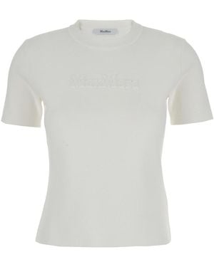 Max Mara Pure 'Adelio' Crewneck T-Shirt With Tonal Logo Lettering - White