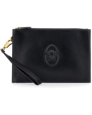 Versace Clutch With Removable Wrist Strap And Medusa On The Fron - Black
