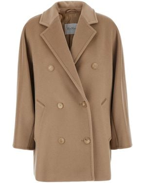 Max Mara 'Rebus' Short Double-Breasted Coat With Notched Revers - Natural
