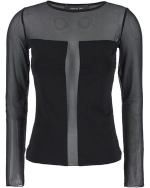 FEDERICA TOSI Crewneckt-Shirt With Semi Transparent Inserts In - Black