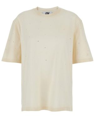 Golden Goose T-Shirt Crew Neck With Back Print And Rhinestone Decoration - White
