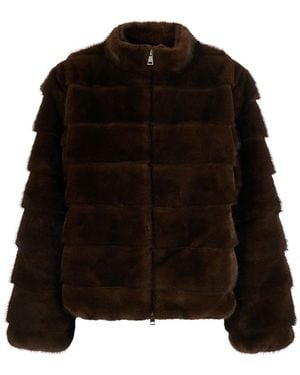 Le Plain Zipped Eco Fur Short With High Collar And Pockets - Black