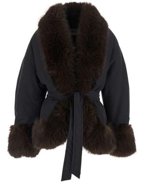 ANDAMANE 'Brina' Jacket With Belt On The Front And Inserts I - Black