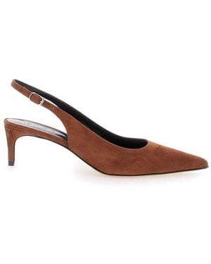 Plain 'Luisa' Slingback Court Shoes With Low Heel - Brown