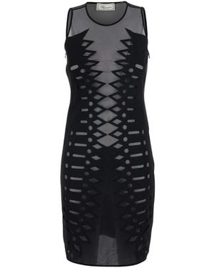 Blumarine Sleeveless Dress With Round Neck And All-Over Embroidery - Black