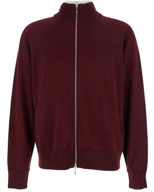 Jil Sander Bordeaux Cardigan With High Neck And Front Zip Closure - Red