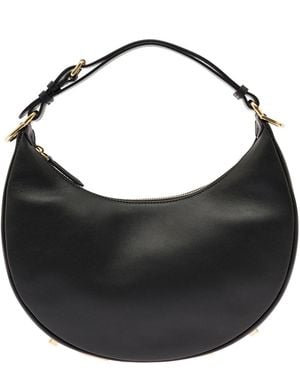 Fendi Borsa a mano hobo graphy in pelle nera con logo in metallo donna - Nero