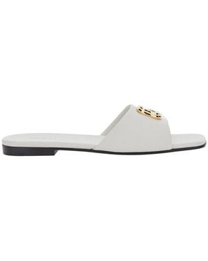 Gucci Slider Sandals With Gg Logo Plaque - White