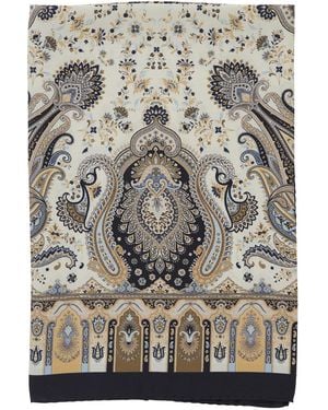 Etro Silk Scarf With Multicolored Design And 100% Silk For - Gray