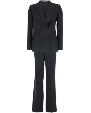 Tagliatore Double-Breasted Suit With Peak Revers - Black