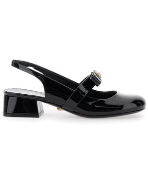 Versace Ballerina Shoes With Heel And Medusa Detail On The Front - Black