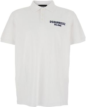 DSquared² Logo Shirt Collar Polo - White