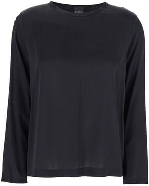 Le Plain Silk Long Sleeve Blouse For - Black
