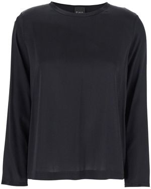 Plain Silk Long Sleeve Blouse For - Black