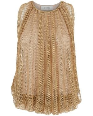 Sportmax Top With Mesh Design And All-Over Rhinestone Application - Natural