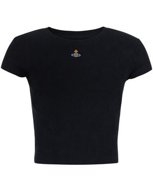 Vivienne Westwood T-Shirt With Embroidered Logo Viscose Top - Black