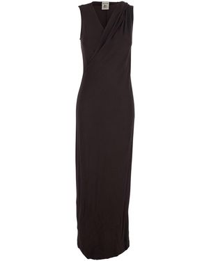 Semicouture Long Dress 'Fluid Viscose Jersey' With V-Neck And Long Sle - Brown