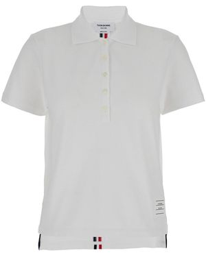 Thom Browne Polo A Maniche Corte E Abbottonatura Frontale - Bianco