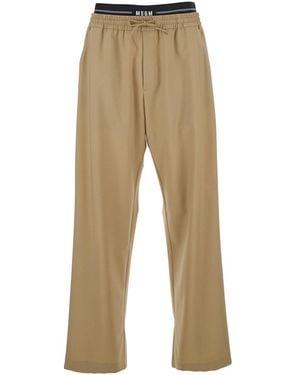 MSGM Trousers With Elastic Drawstring Waist - Natural