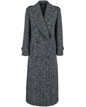 Plain Double-Breasted Coat With Wide Notched Revers - Grey