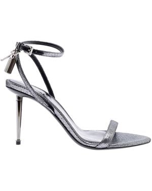 Tom Ford Metallic Sandals With High Stiletto Heel And Padlock Detail On The Ankle - White