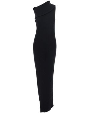 Rick Owens One-Shoulder Rib Knit Dress With Playful Side Vent - Black