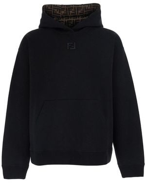 Fendi Hoodie With Fixed Hood And Ff Embroidery On The Front - Blue
