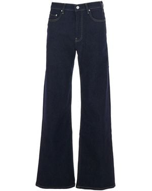 AG Jeans Wide Leg Jeans With Logo Patch On The Back - Blue