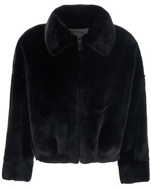 VALENTINI 1972 Short Shearling Jacket With Classic Collar And Fr - Black