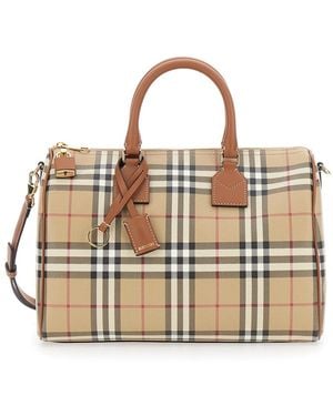 Burberry 'Bowling' Handbag With All-Over Check Motif And Padlock - Metallic