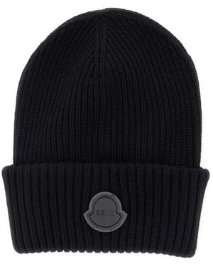 Moncler Genius Ribbed Beanie With Logo Patch On The Front - Black