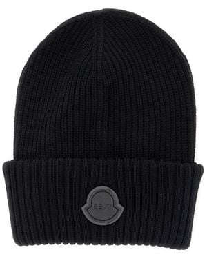 Moncler Genius Ribbed Beanie With Logo Patch On The Front - Black